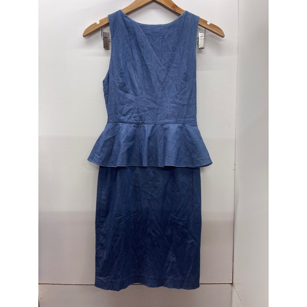 Alice + Olivia Blue Denim Peplum Sleeveless Sheath Dress Exposed Back Zip Sz 4